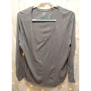 OLD NAVY WOMANS XL GRAY V-NECK RELAXED FIT LONG SLEEVE T-SHIRT SOFT COMFY STAPLE